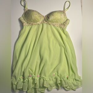 Green Babydoll chemise with pink roses